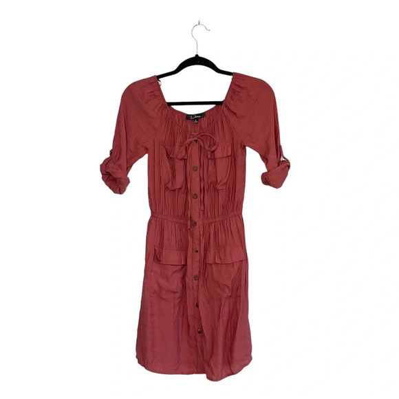 Lulus Rust Orange Button Front Off the Shoulder Utility Mini Dress Small Women’s - Picture 1 of 14
